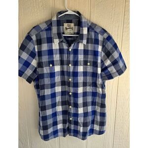 Men's Roebuck & Co Blue and White Plaid Short Sleeve Button-Down